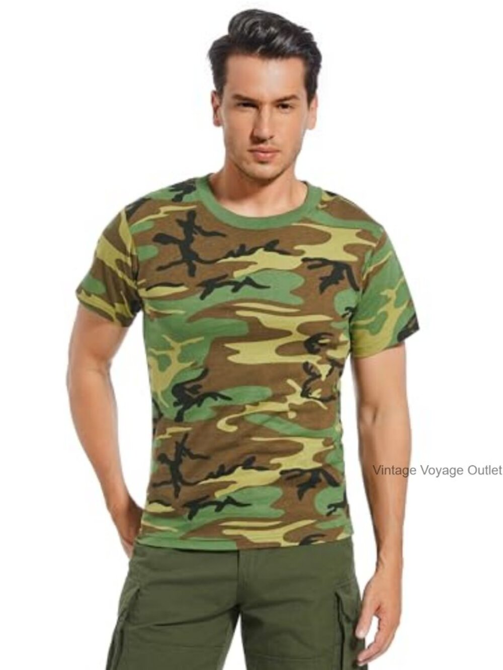 Men's 100% Combed Cotton Camo T-Shirt Crew Neck Military Tactical Top
